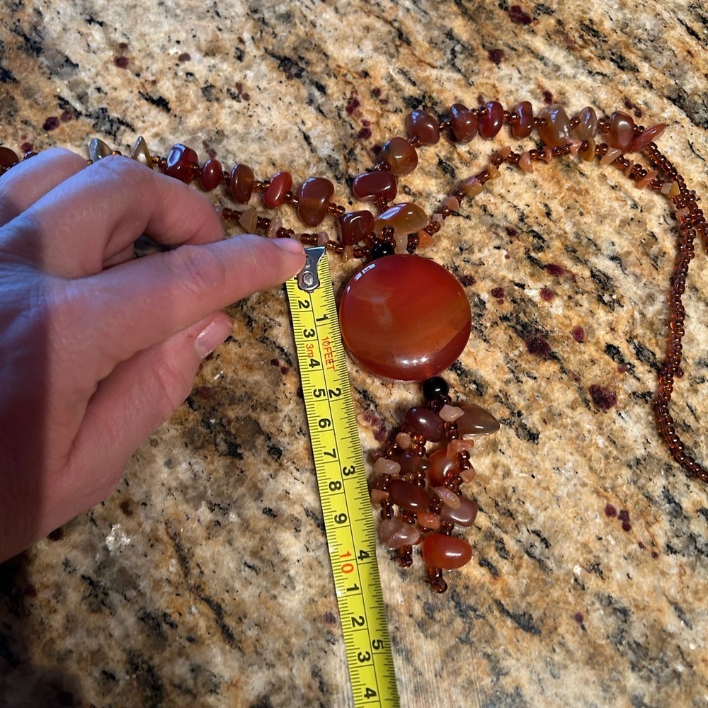 Brown Beaded Necklace with Earthy Pendant